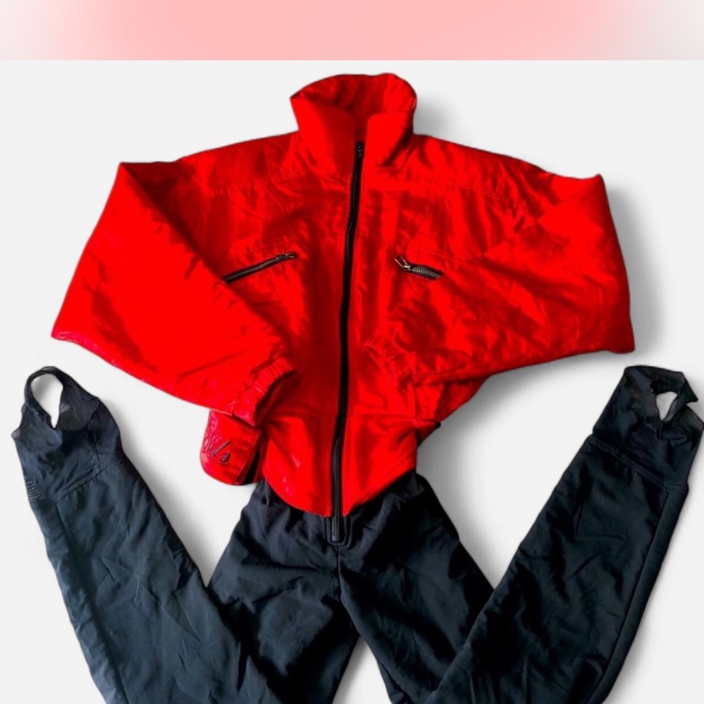 NILS vintage 1980s Red and Black ski suit with belt sz 6